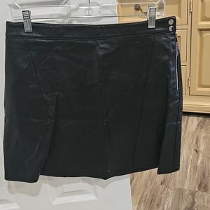 Zara Black Faux Leather Mini Skirt with Side Snap & Zip Accent